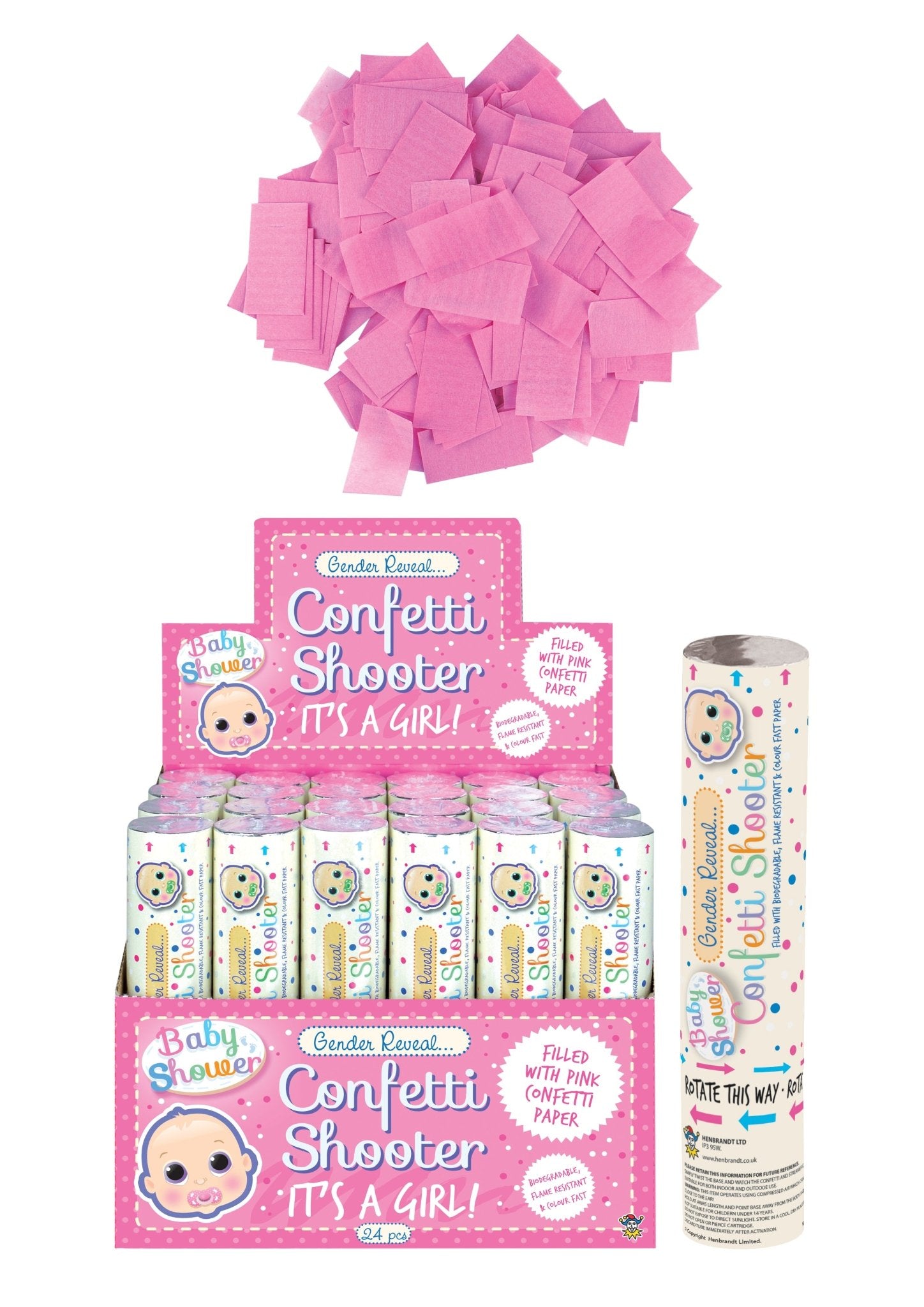 24 X It's a Girl! Paper Confetti Shooter (20cm) - Bulk Bargain